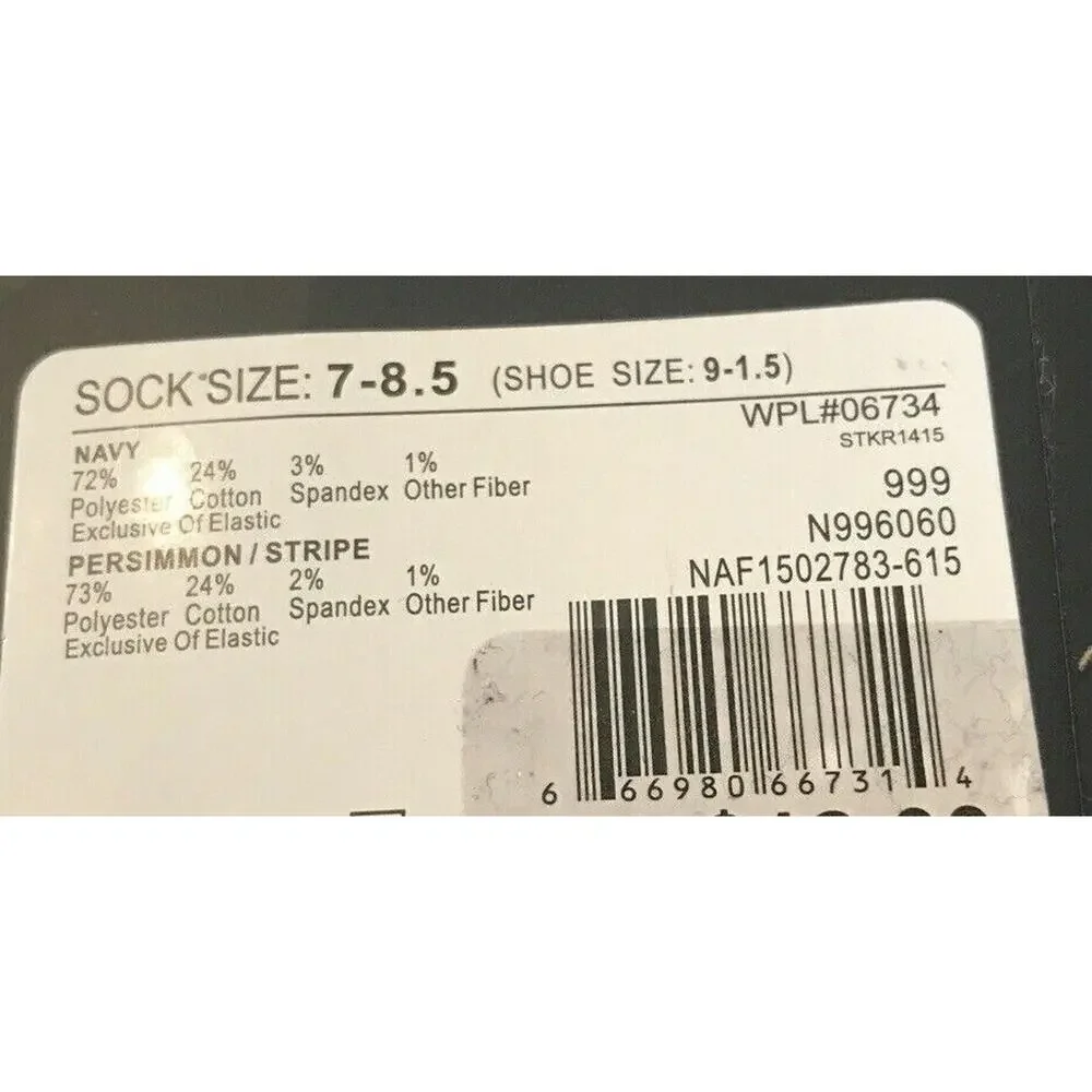 Nautica Boys New 3 Pair Crew Socks Orange Navy Blue Sock Size 7-8.5